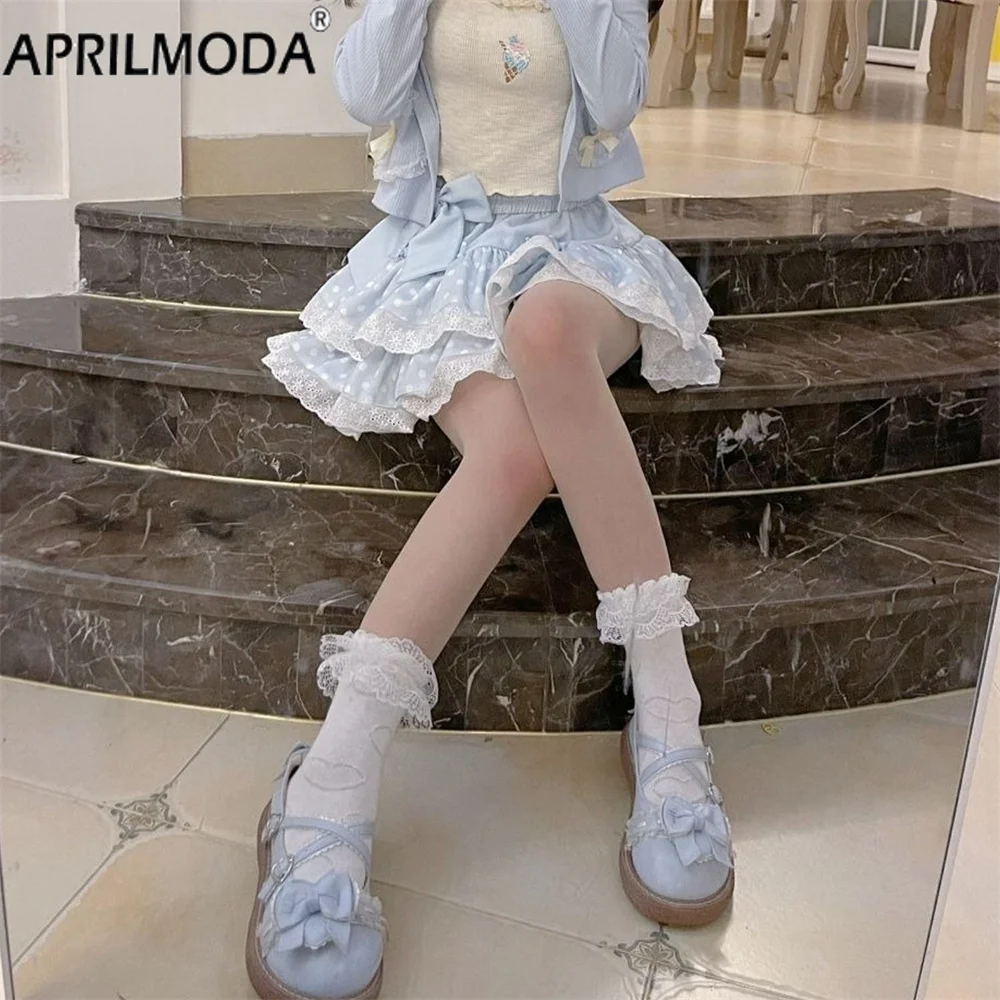 Y2k ästhetische Frau Kawaii Röcke rosa blaue Spitze Mini lässig Rüschen rock Indie Alt Vintage Harajuku koreanische Schule Lolita Skater