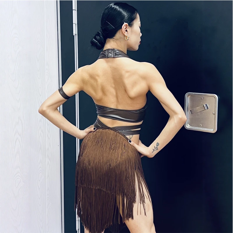 النساء تشاتشا اللاتينية الرقص المنافسة الدعاوى مثير الرسن اللاتينية الأعلى مهدب تنورة الكبار السالسا السامبا اللاتينية ملابس رقص SL13569