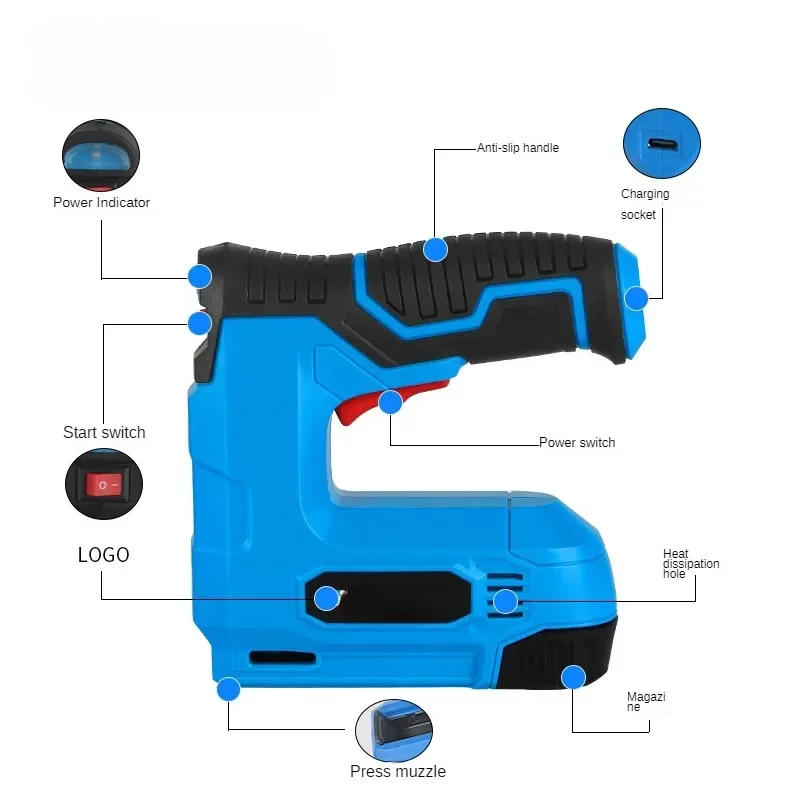 Pistol kuku baterai Lithium, pistol kuku elektrik kode kuku, pistol kayu kecil rumah tangga portabel, nirkabel 18 inci 1/4