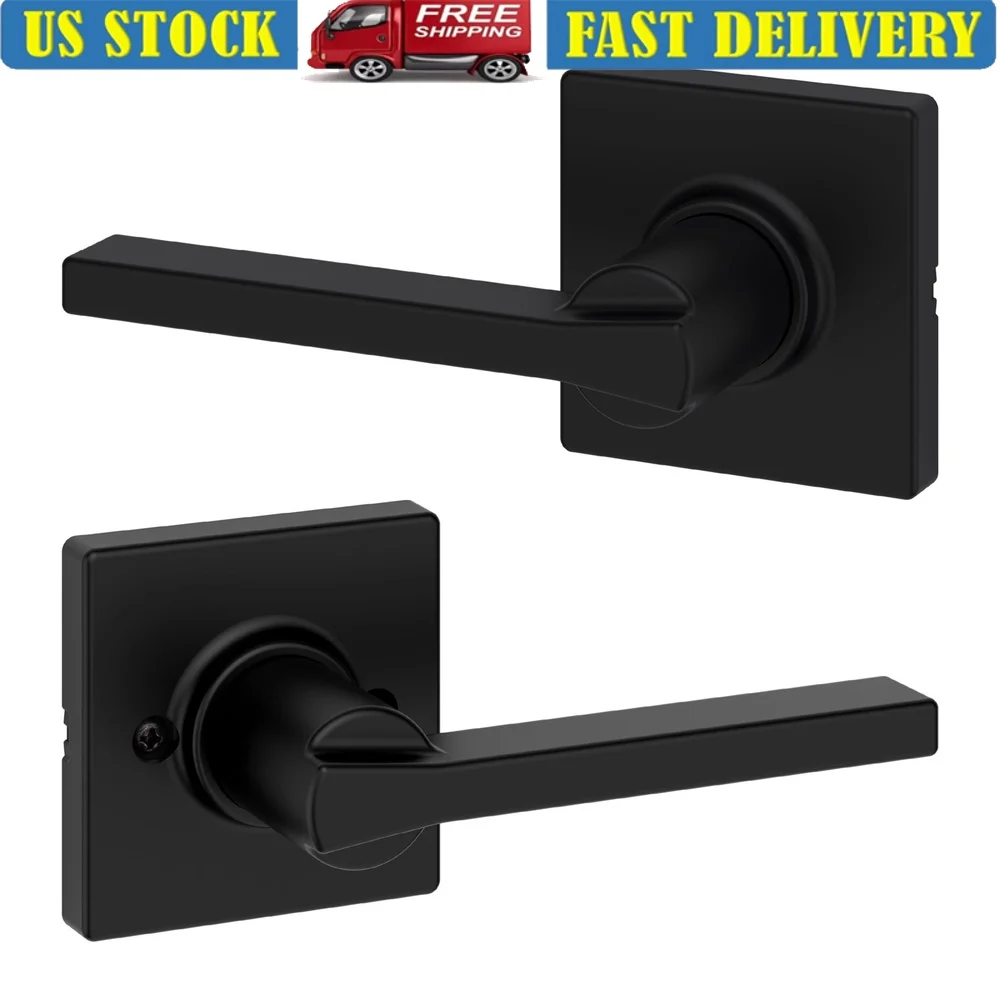 

Passage Lever Doorknob Matte Black Interior Door Handle Reversible Easy Install Antimicrobial Adjustable Latch Modern Design