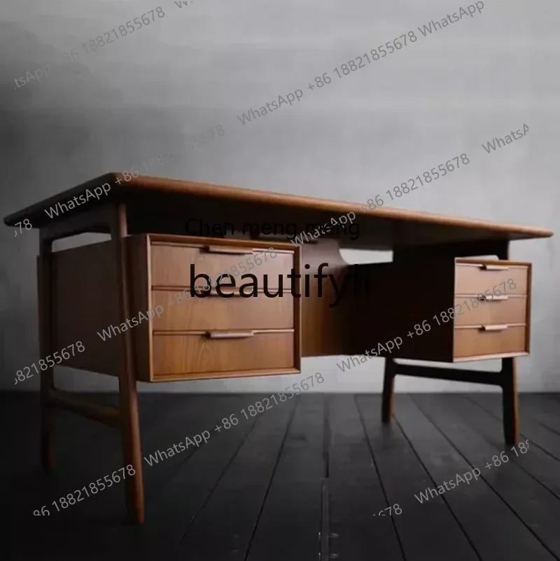 zq1Vintage desk Solid wood writing desk Nordic home retro teak rose wood