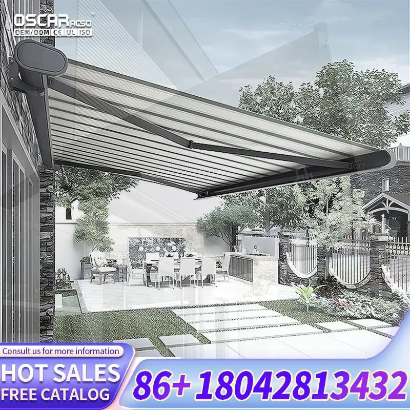 Terrace Patio Retractable Aluminium Full Cassette Awning for Outdoor Dining Poolside Relaxing European Garden Retractable Awning