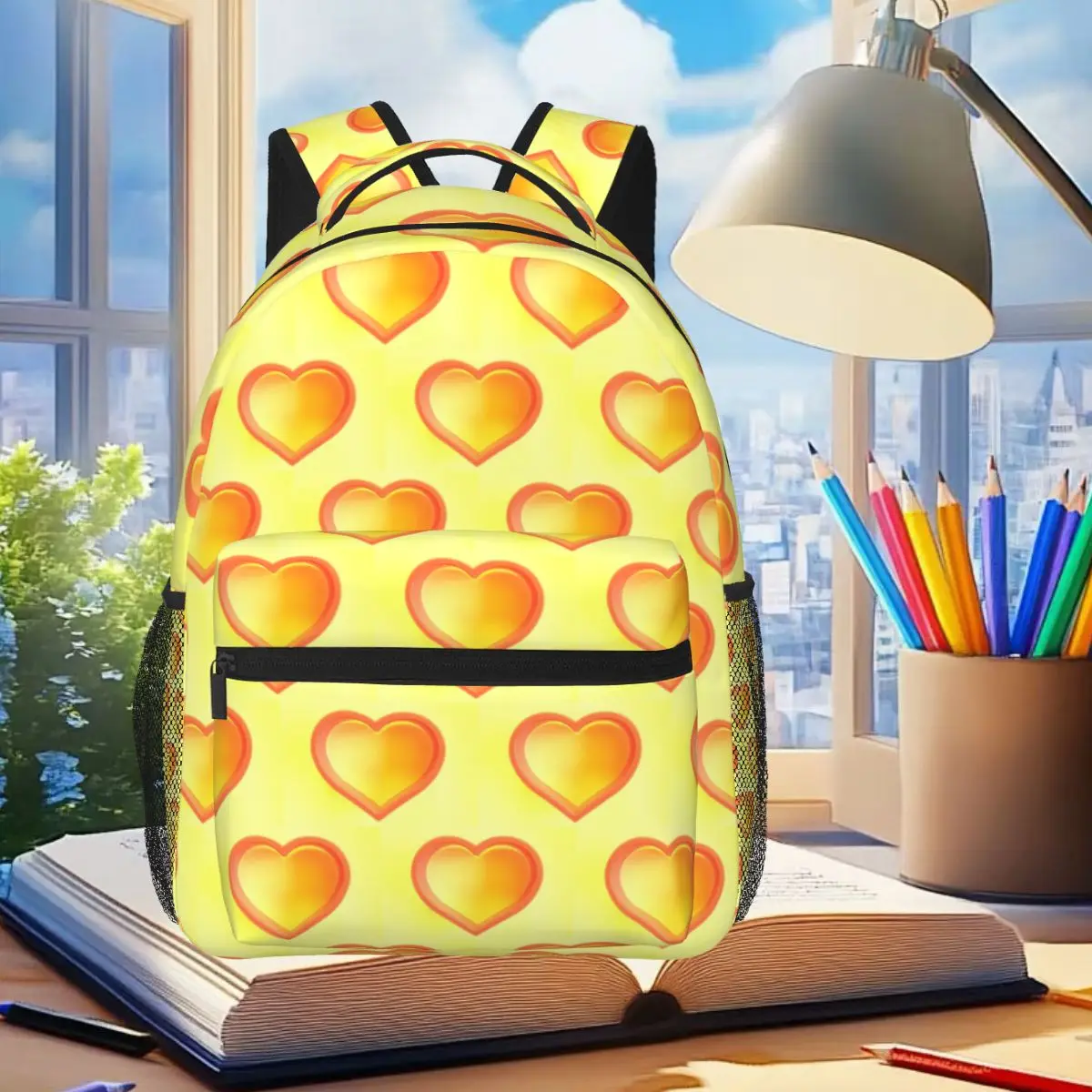 

Orange Heart Student Backpack School Bag Hiking Travel Daypack for Boys Girls Fashion Bookbag Shoulder Bags