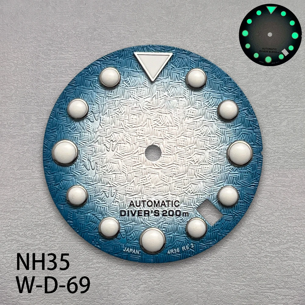 High Quality 28.5mm S Logo NH35 Dial 3D Footprints Dial Fit NH35 Movement C3 Green Luminous SKX007/SUB Dial NH35 Accessories
