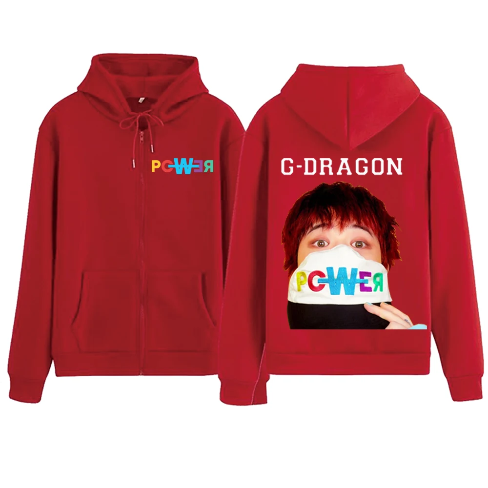 G Dragon POWER Zipper Hoodie  Harajuku Pullover Tops Sweatshirt Streetwear