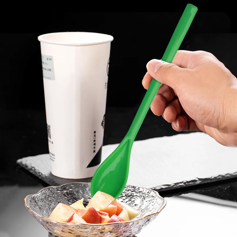 1pc Strring Spoon For Coffee Tea Long Handle Colored Plastic Season Soup Spoon Creative Cute Dessert Ice Cream Spoon Tableware