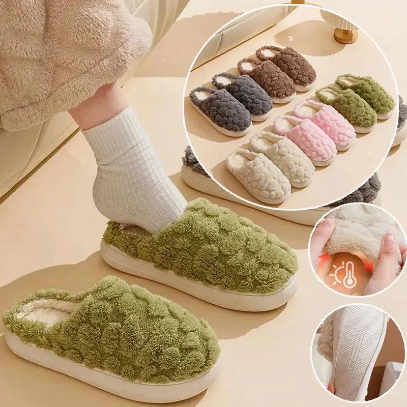 

Зимние клетчатые тапочки унисекс с мягкой подошвой, противоскользящие, для дома, с хлопковой флисовой подкладкой для тепла и комфорта