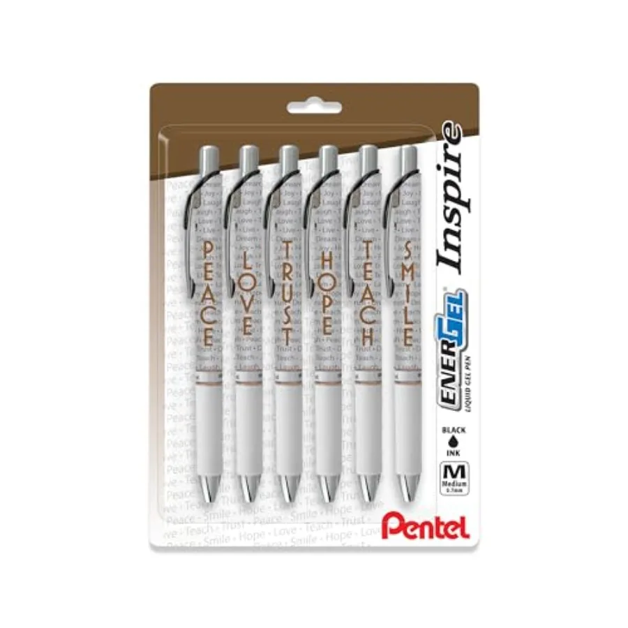 

EnerGel Retractable Liquid Gel Pen, Inspire Collection, 0.7mm, Metal Tip, Medium Line, Black Ink, Pack of 6 Pens BL77INSPBP6M
