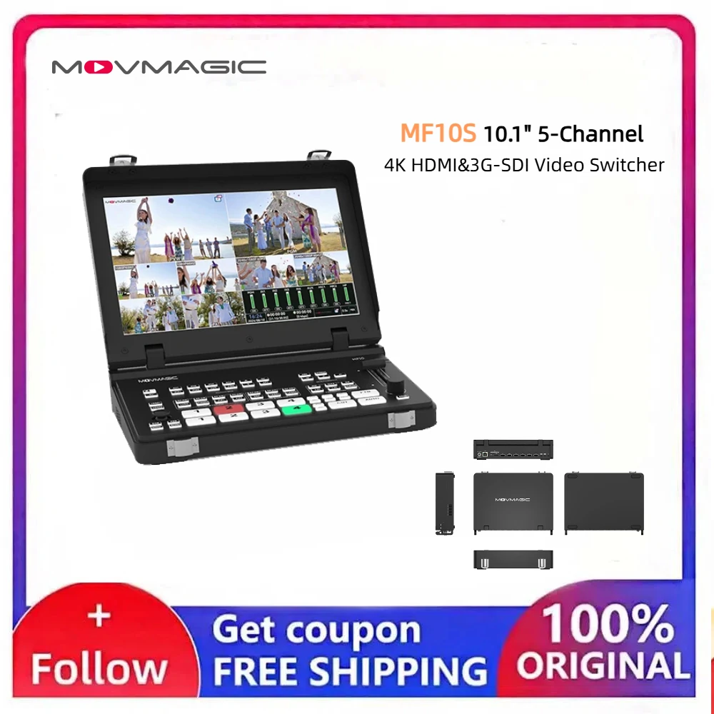 

Видеомикшер MOVMAGIC MF10S 4K HDMI 3G-SDI с 2 логотипами, горизонтальным/вертикальным расположением, металлический корпус, для прямых трансляций в электронной коммерции