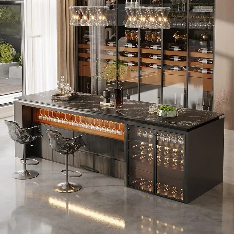 طاولة حجرية فاخرة، سطح طاولة بار لتناول الطعام على جزيرة المطبخ المخصصة، تصميم مطبخ حديث مفتوح، أثاث كونترتوب ممتاز