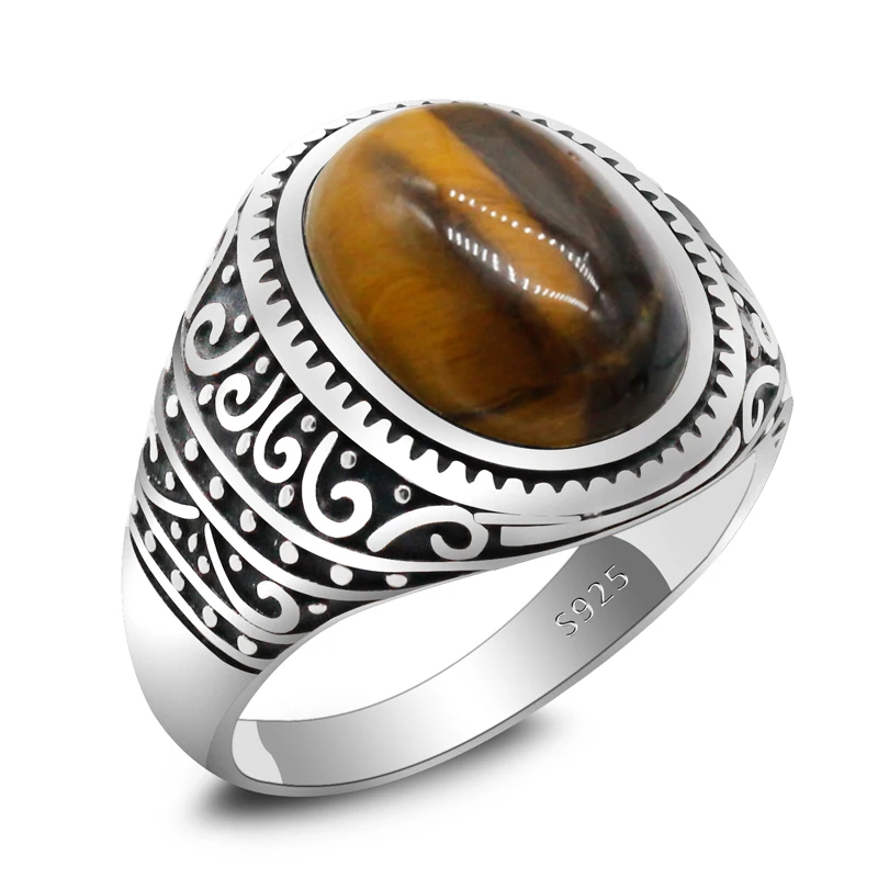 

925 Silver Men's Ring with Natural Tiger Eye Silver Ring Jewelry Valentine's Day Gifts Men's Women's Engagement Rings Gifts