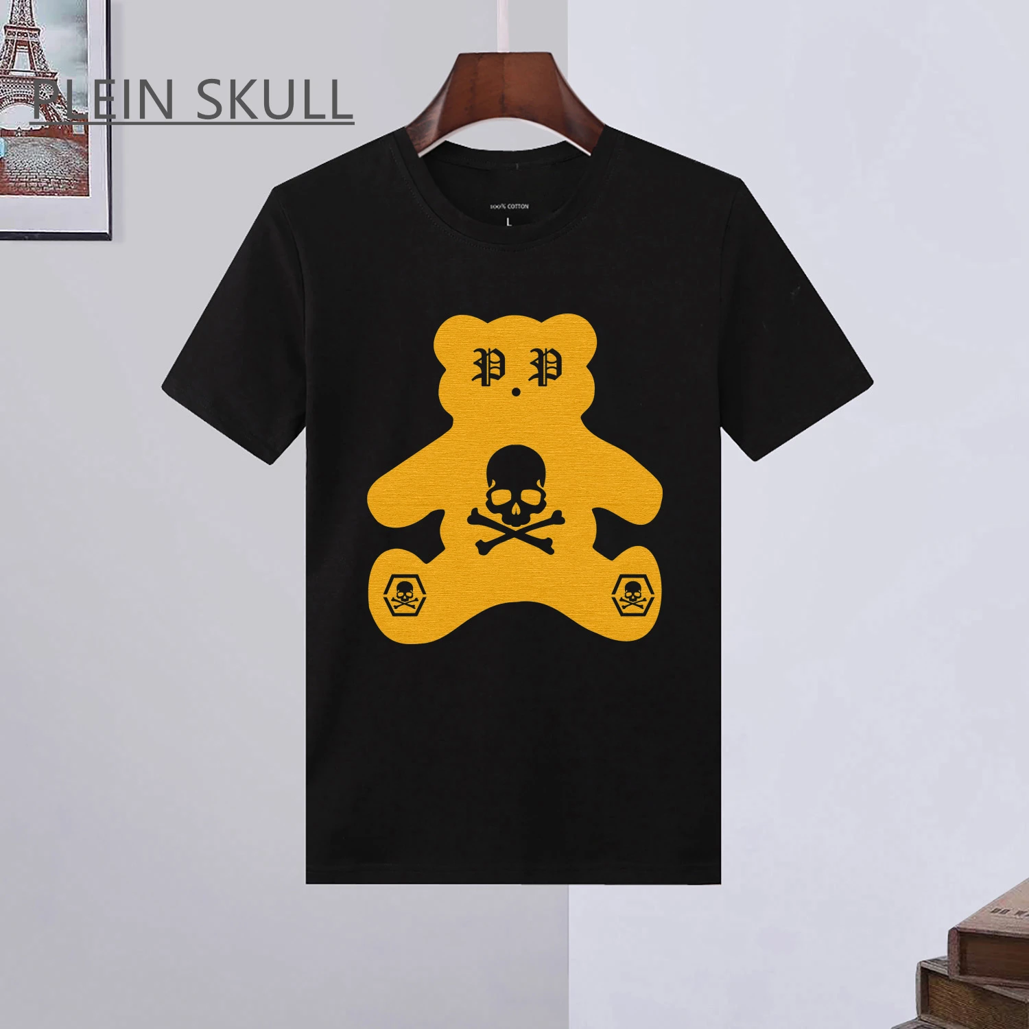 

PLEIN SKULL Элитный бренд Свободная футболка Мужская дышащая спортивная футболка с короткими рукавами Деловая модная футболка для отдыха S-6XL PP013 Camiseta