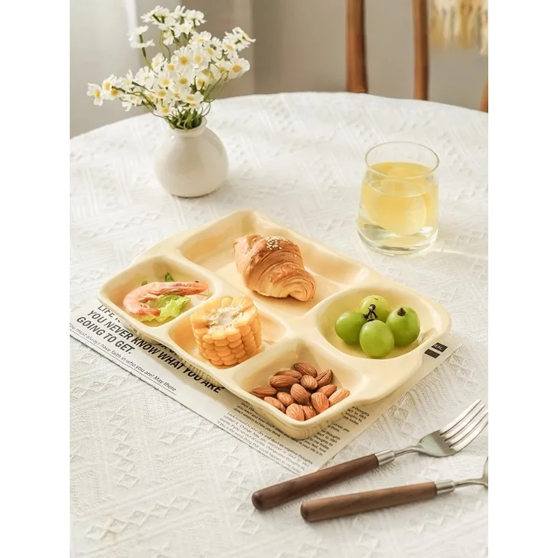 

Ceramic Dining Plate Divided Into Compartments Highend Feeling Household Dining Plate One Person Fast Food Plate
