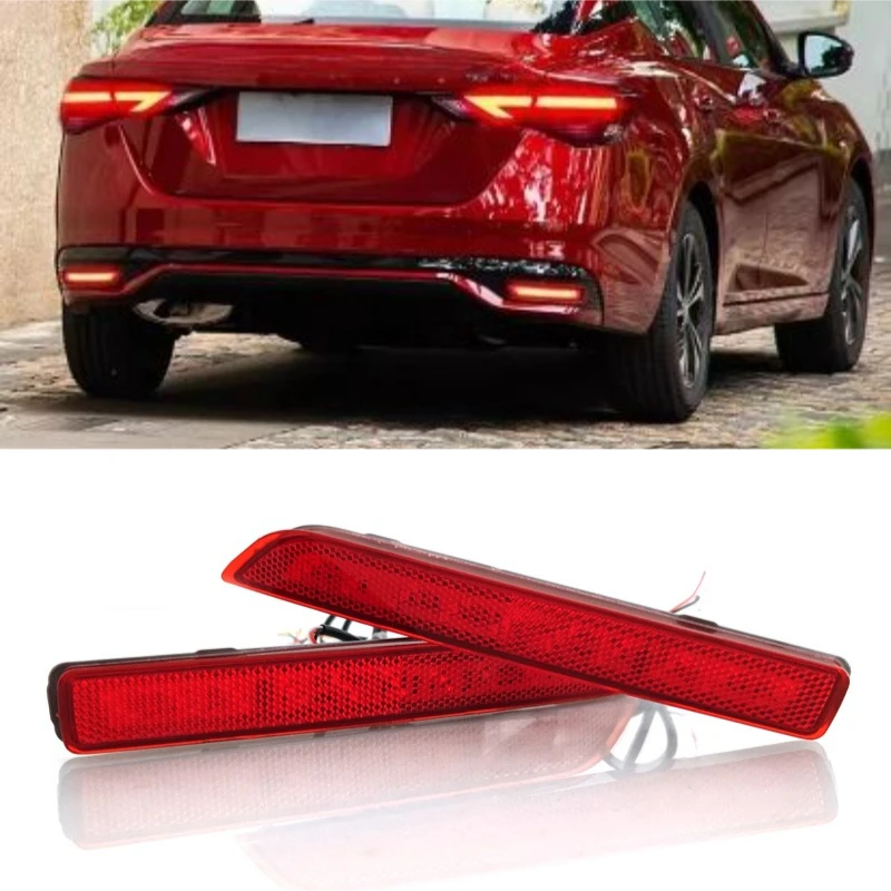 For Nissan Sentra Sylphy 2023 2Pcs Car Led Rear Bumper Reflector Light DRL Red Dynamic Turn Signal Driving Brake Lights Fog Lamp