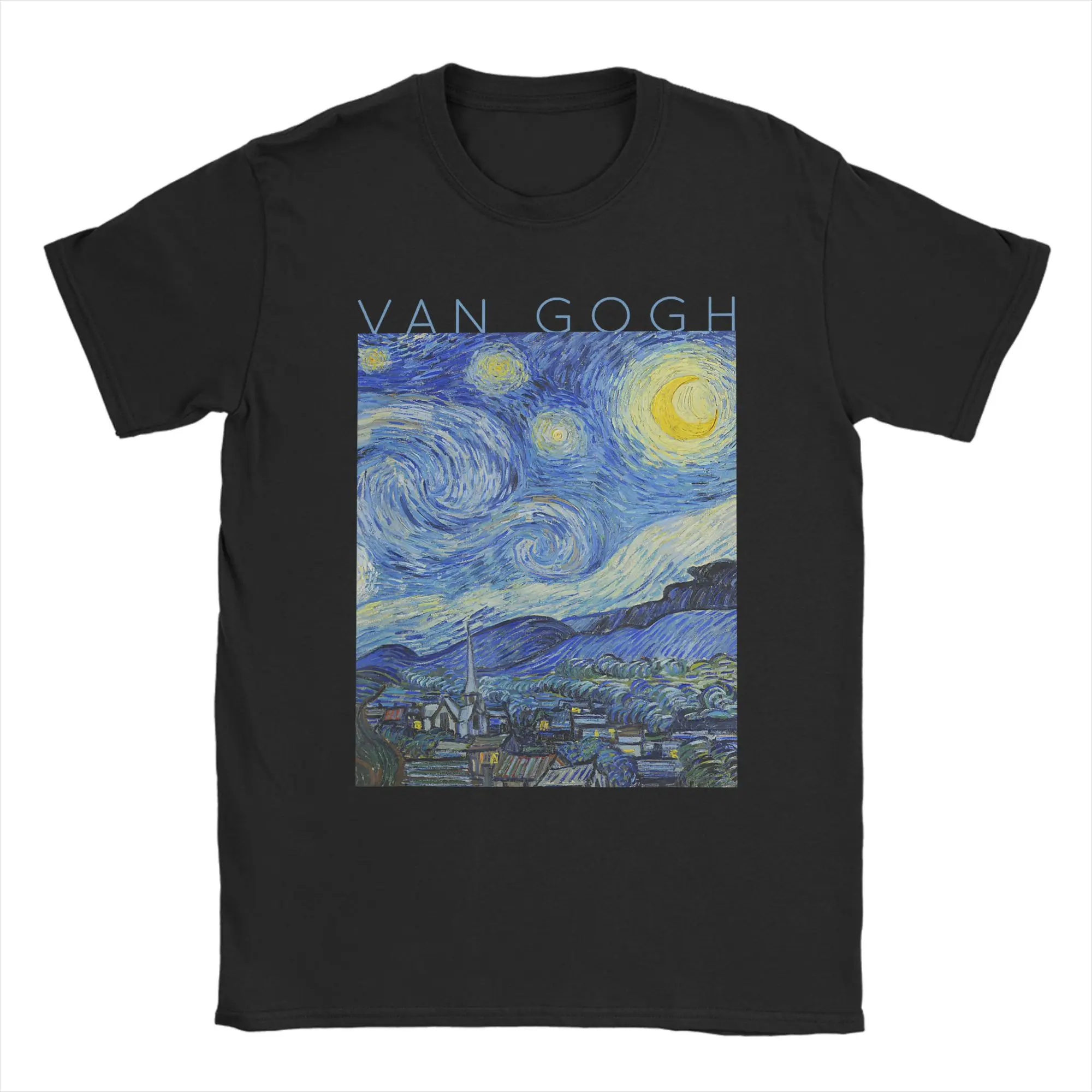 Let it Gogh Vincent Van Gogh Starry Night Men T Shirts  Humor Tee Shirt Short Sleeve Crewneck T-Shirt Pure Cotton Summer Tops