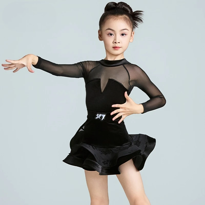 

New Winter and Autumn Style Girls' Children's High-end Fishbone Separate Professional Training Suit for Latin Dance