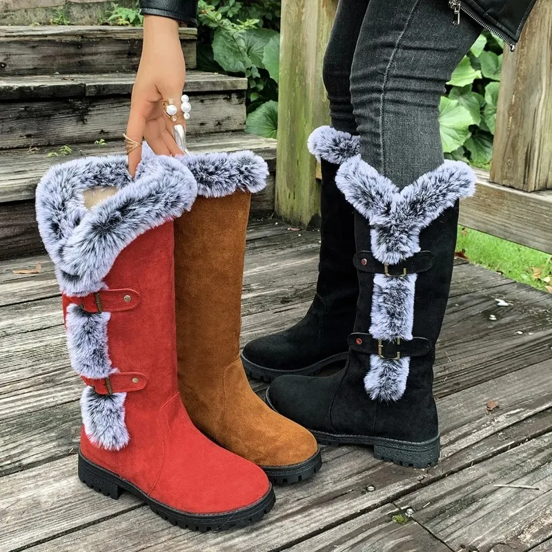 

Women Snow Boots Fashion Mid-calf Cotton Shoes Thicken Plush Warm Winter Boots for Women Suede Cotton Boots Botas Invierno Mujer