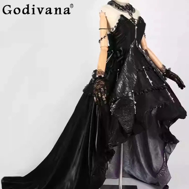 Two Dimensional Game Dress Women's Black Cosplay Carnival Party Long Dress Female Christmas Banquet Cos Dress Set