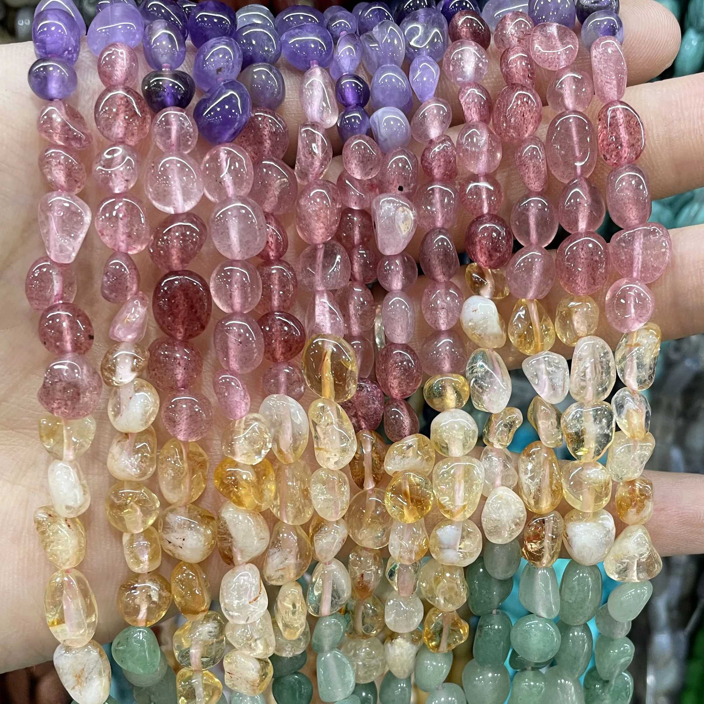 6x8mm batu alam stroberi kuarsa Amethyst Citrine Spacer Beads untuk membuat perhiasan DIY gelang kalung aksesoris