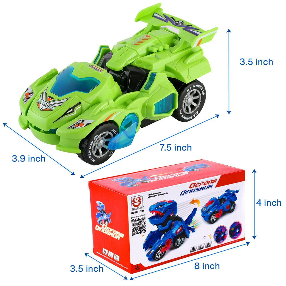 2 in 1 Deformation Car Toys Automatic Transform Robot Model Dinosaur With Light Music Early Educational Dino Toy For Boy Gift