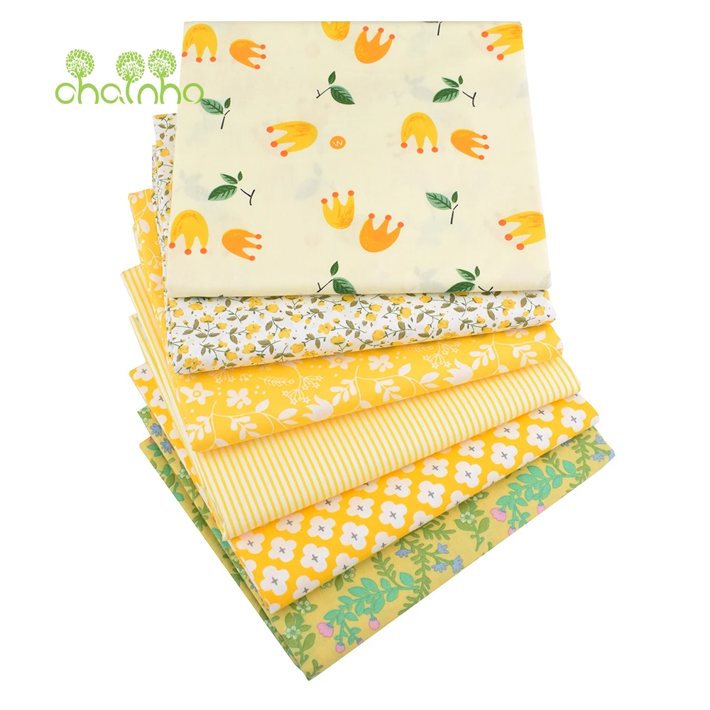 Chaihno-Tissu en coton sergé à imprimé floral jaune, vêtements patchwork, couture et courtepointe de bricolage pour literie de bébé et d\'enfants,