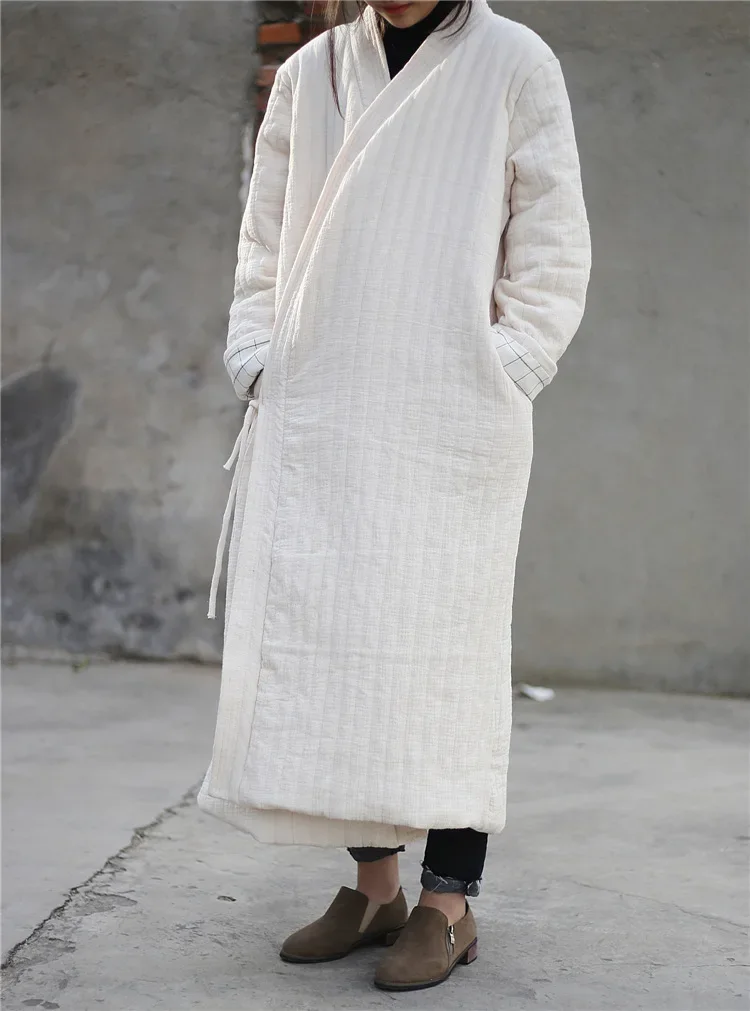 2024 Women Vintage Quilted Cardigan Hiver Femme Long Trench Winter Jacket Cotton Padded Parka Women Overcoat Plus Size Abrigos
