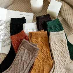 Winter Cashmere Wool Woman Socks Solid Japanese Style Harajuku Retro Long Socks Women Girls Thermal Streetwear Crew Sock