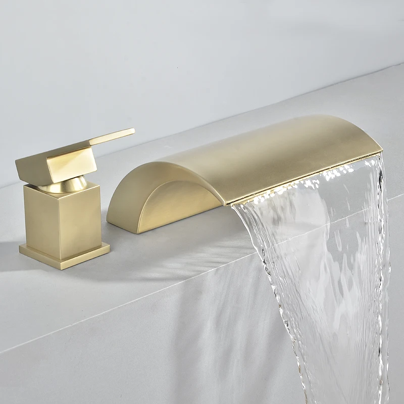 

Bath Faucet Side Gold Full Copper Bath Waterfall Black Hot and Cold Double Control Bathroom Shower Faucet