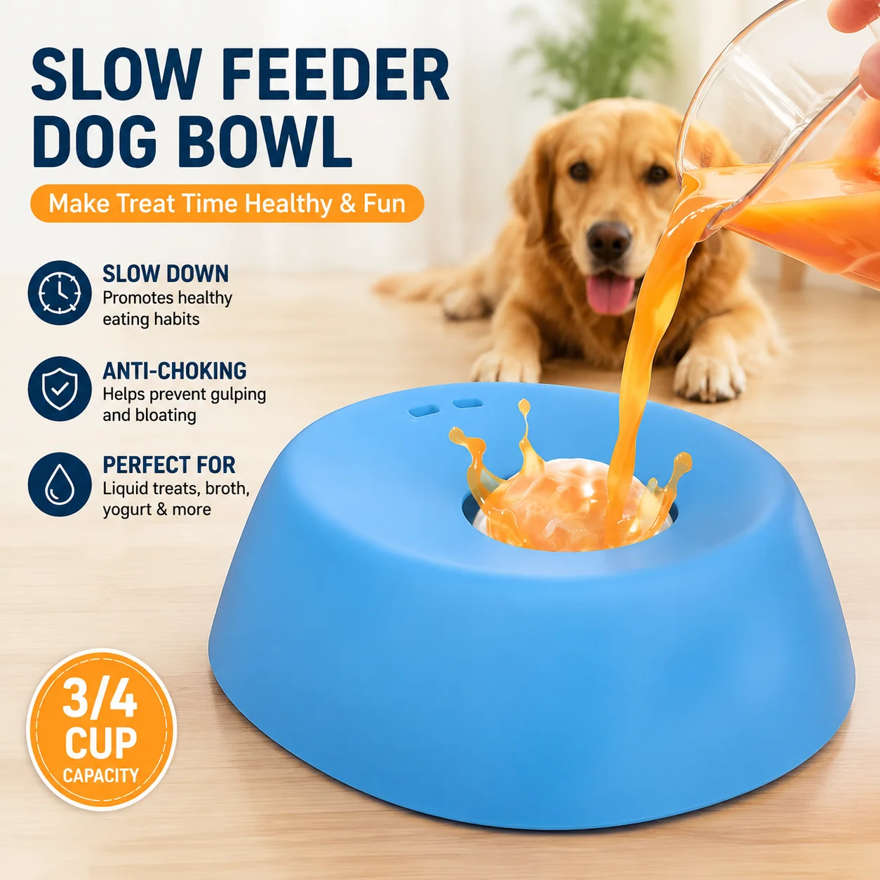 Slow Feeder Dog Bowl 3/4 Cup Non-Slip Anti-Choking Lick Toy for Liquid Treats Broth Yogurt