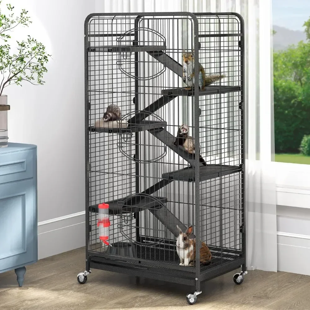 A 52-inch Metal Ferret Chinchilla Rat Cage Small Animal Cage with Rolling Stand Indoor Outdoor for Squirrel/Guinea Pig/Bunny/Ca