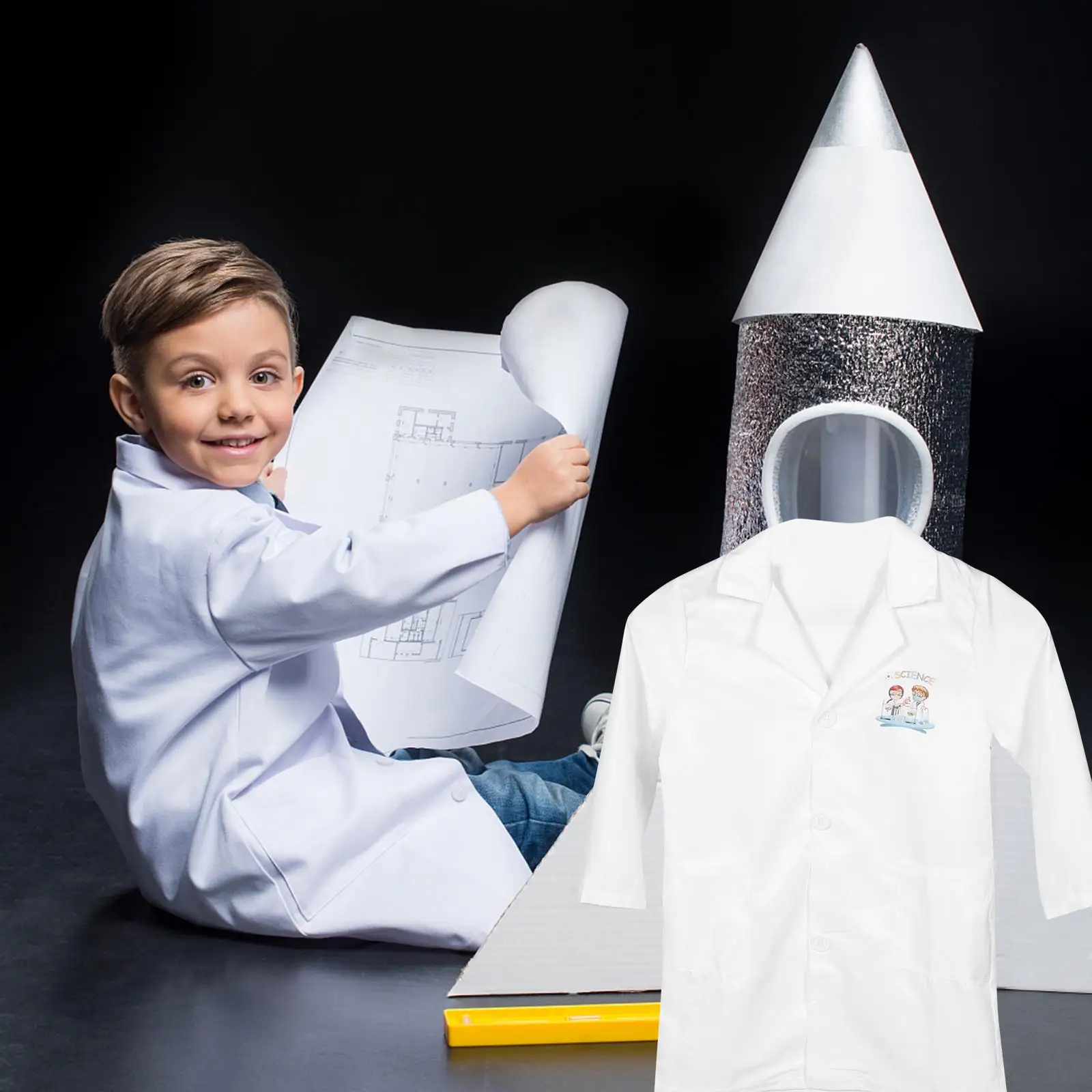 ตกแต่งนักวิทยาศาสตร์เสื้อผ้าเด็กอุปกรณ์เสริมล้างทําความสะอาดได้ Lab Coat น่ารักเครื่องแต่งกายเด็ก Trench สวมใส่ของเล่นจํานวนมาก
