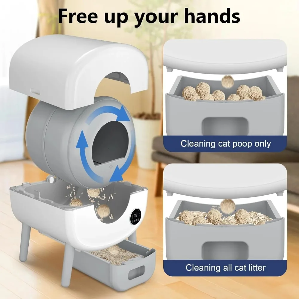 Self Cleaning Litter Box, 95 L Automatic Cat Litter Box Self Cleaning, with Safety Protection, App Control,1 Roll Garbage Bags