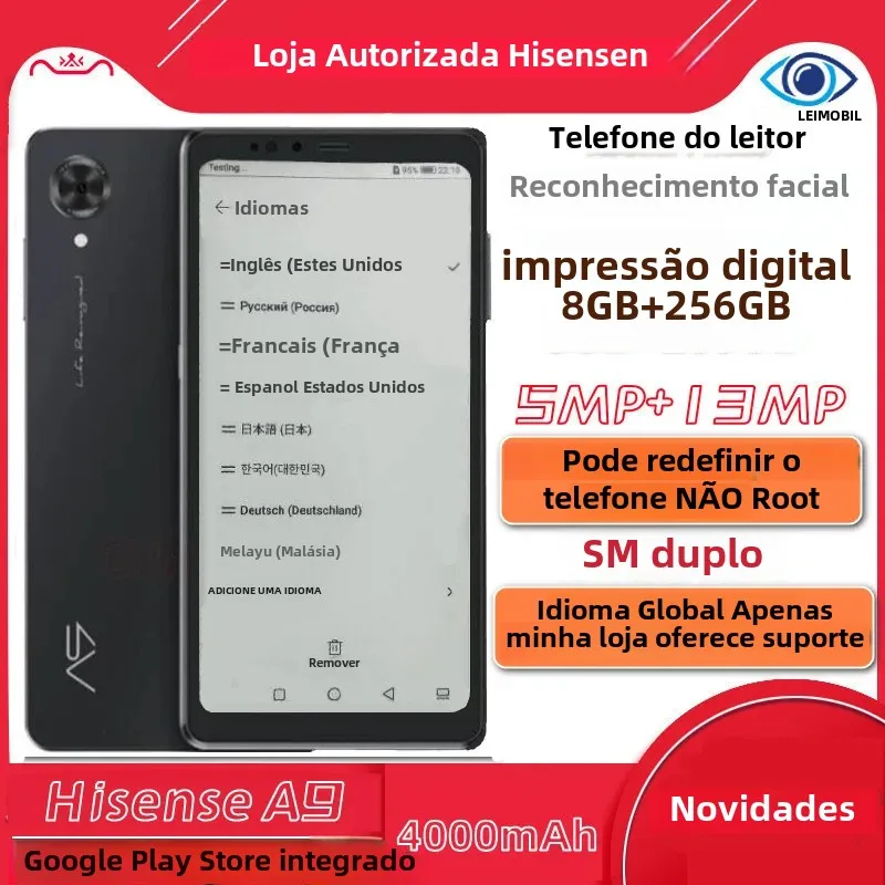 Multi-idioma google play hisense a9 tela de tinta telefone hifi