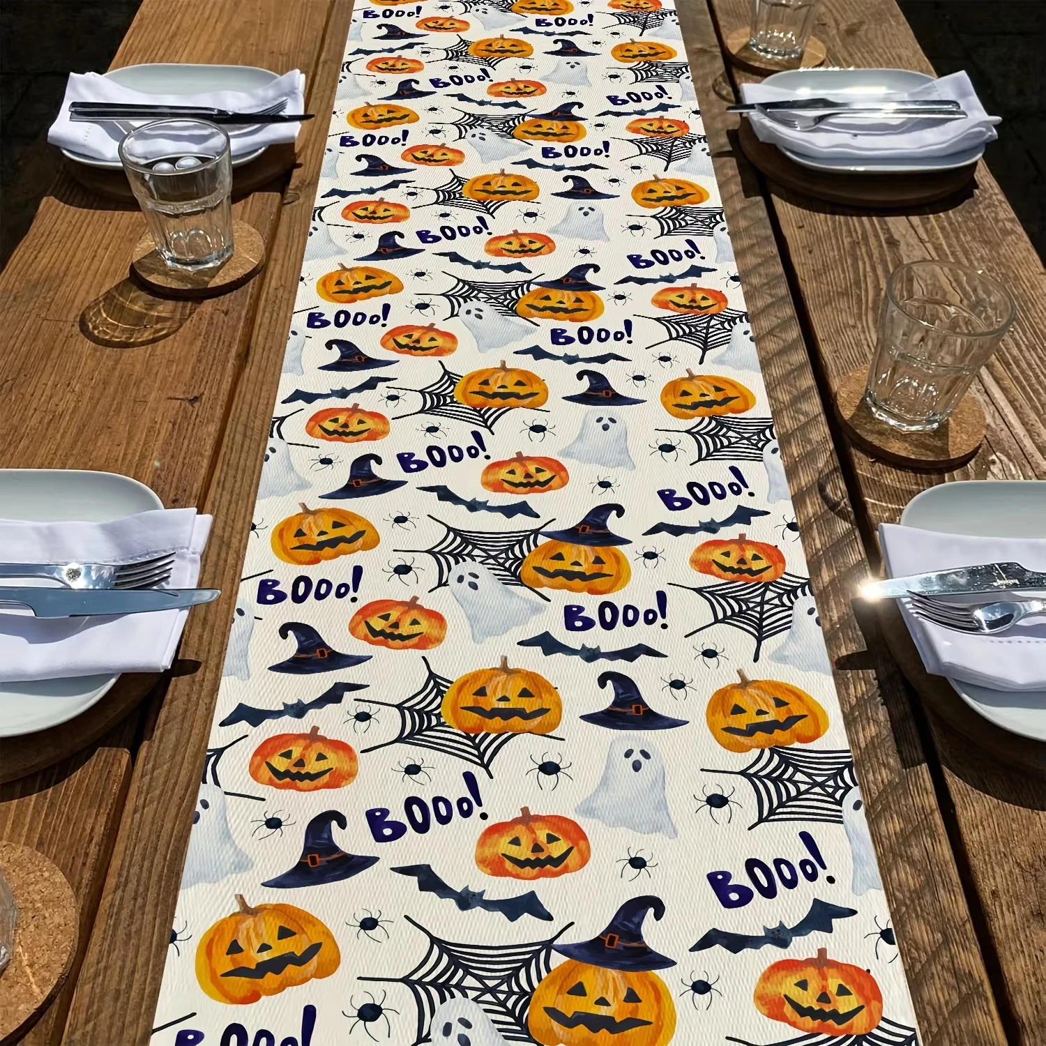 1PC Halloween Themed Table Running Spider Web Pumpkin and Witch Hat Design For Party Restaurant Family Holiday Decoration Scenes