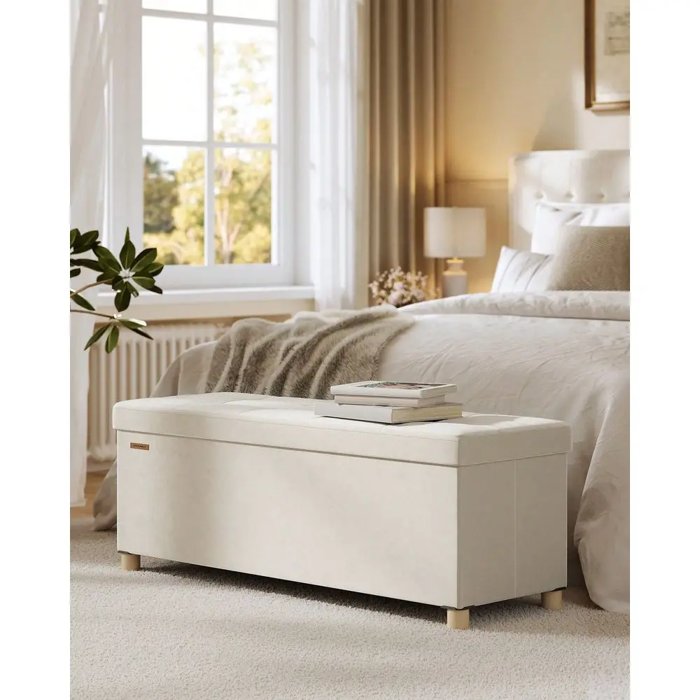 

Storage Ottoman Bench, Folding Storage Chest, 15 X 43.3 X 15.7 Inches, Foot Rest Stool, 30 Gal. 112 L, Velvet Surface, For Bedr