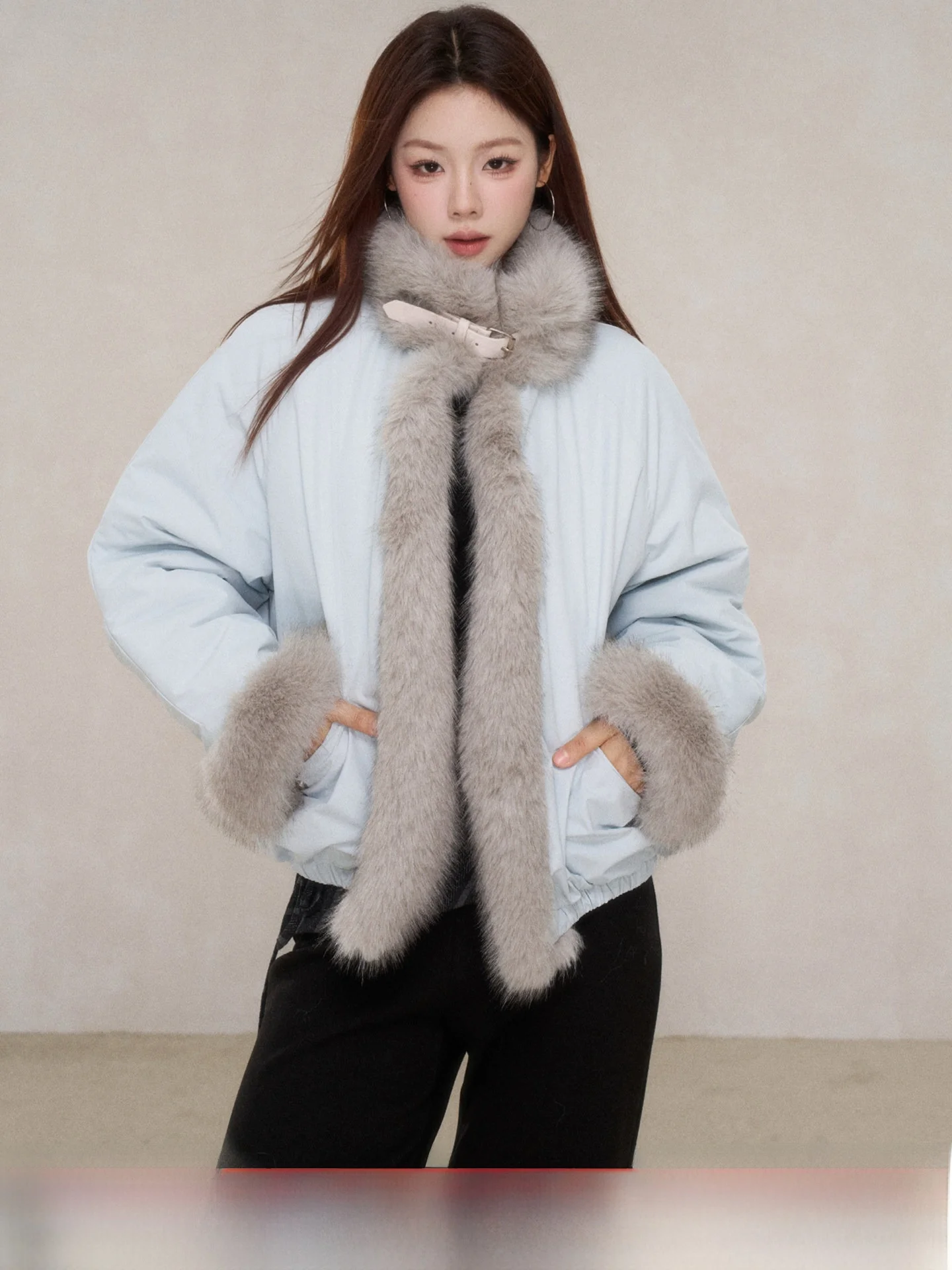 

Синее модное женское хлопковое пальто 2025 года, новая зимняя коллекция, корейский стиль, утепленное, с длинными рукавами, бренд Small Wild Berries