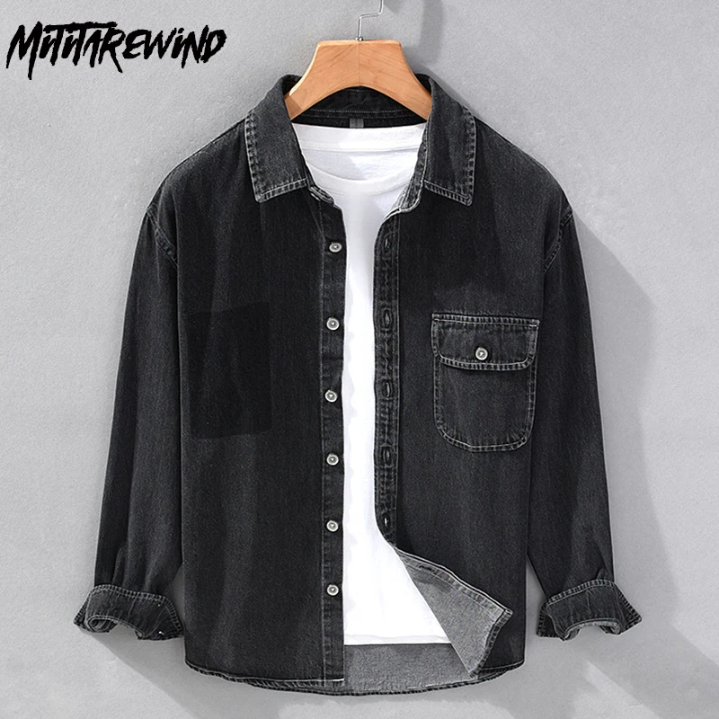 

Spring Fall Black Denim Shirt Men Streetwear Youth Loose Shirts Casual Long Sleeve Jean Shirts Korean Fashion Men's Clothing