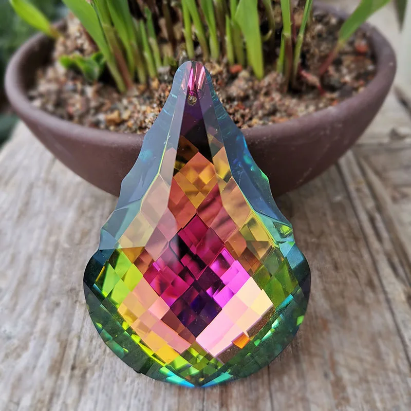 76mm Rainbow Crystal Suncatcher Chandelier Prisms Parts Glass Hanging Pendant Chakra Decor Ornaments Sun Catcher Hanging Prism