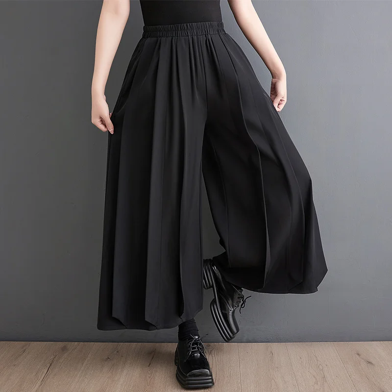 New Style Of Women's Pants Spring Summer Black Pleated Wide Leg Women High Waisted Vintage Office Baggy Pants Female Loose Korea