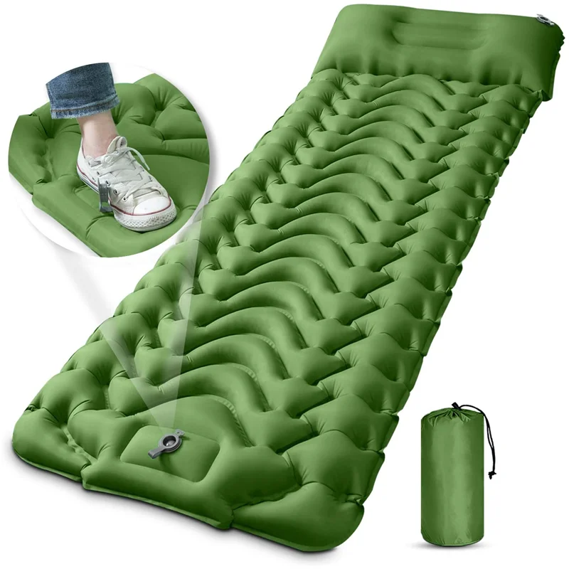 

Camping Sleeping Pad Extra Thickness 9.5cm Inflatable Sleeping Mat W/ Pillow Built-in Pump for Outdoor Backpacking Hiking Tent
