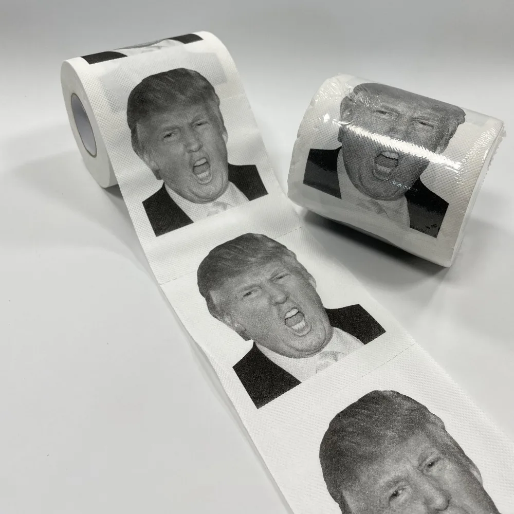 1pc Creative Toilet Paper Roll Featuring An Angry Trump Pattern With A Quirky And Fun Design Made From Unbleached