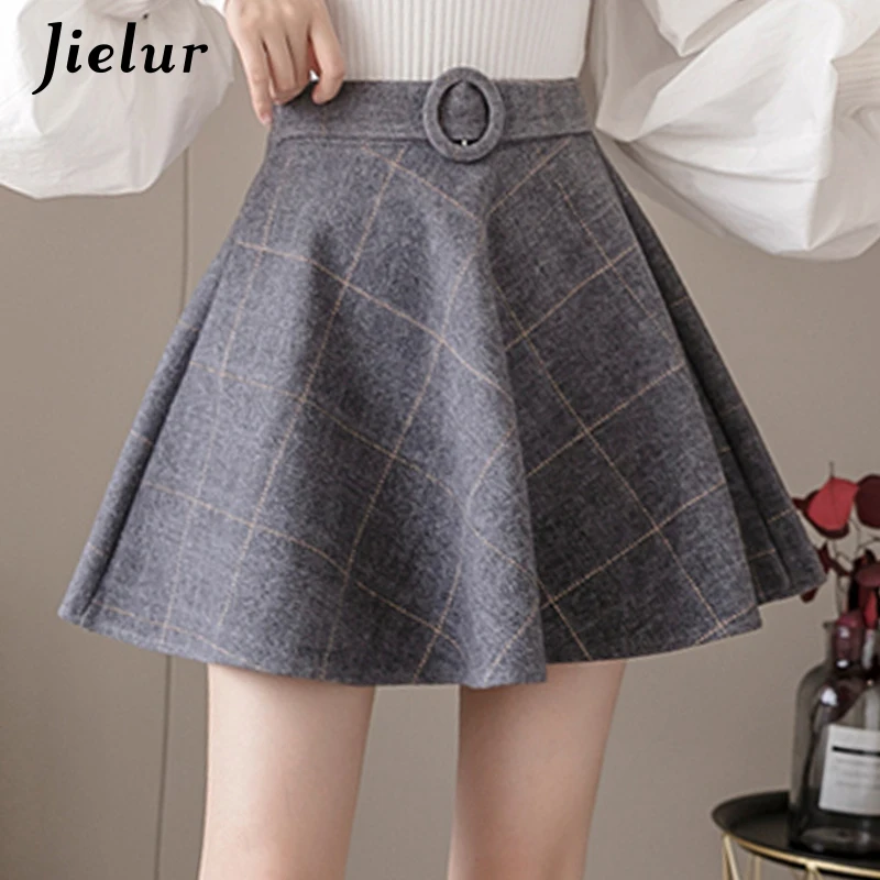 Jielur Plaid Femmes Jupe Hiver Slim Noir Saia Faldas Nouveau Chic Mini A-ligne Jupe Haute Wiast Fermeture Éclair Jupes Femmes Automne S-XXL