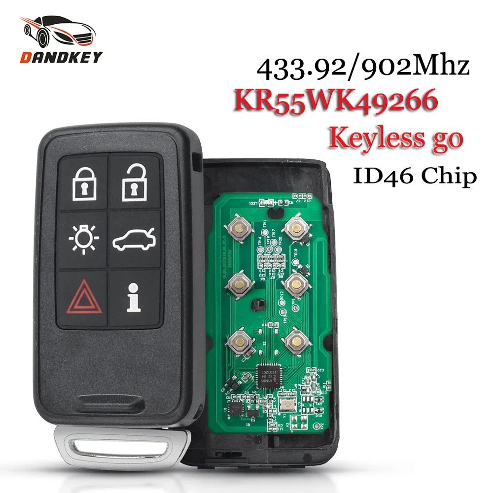 Dandkey 433/902MHz 6 Buttons Remote Car Key For VOLVO S60 S80 V40 V60 V70 XC60 XC70 2007-2016 Auto Key KR55WK49266