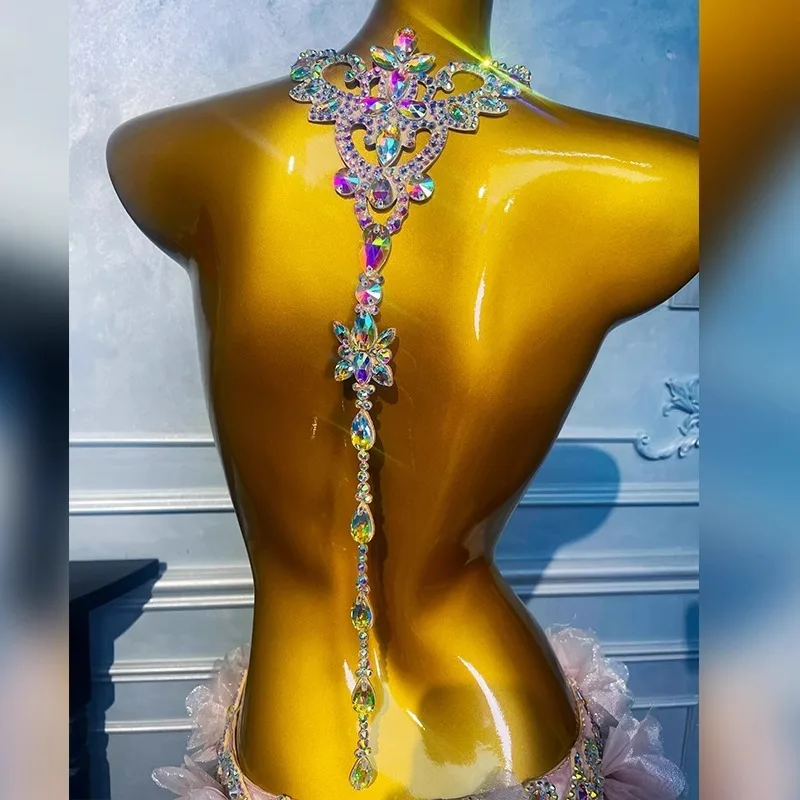 

customized belly dance necklace dance performance accessories heavy industry sparkling acrylic colored diamond tassel collar