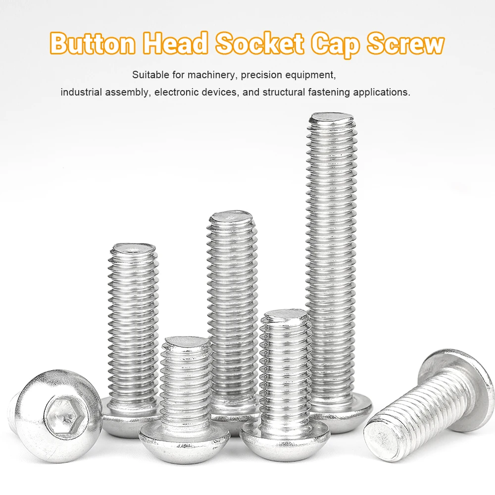 JUIDINTO 10-50pcs Hex Socket Button Head Cap Screw Nickel Plated 12.9 Grade Allen Bolt Machine Screw M1.6 M2 M2.5 M3 M4 M5 M6 M8