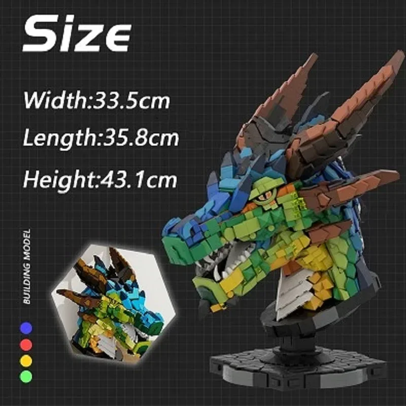 Cabezas del zodiaco MOC, conjunto de bloques de construcción de cabeza de dragón colorido, símbolo de potencia, modelo de exhibición de dragón, juguetes para niños, regalos de cumpleaños para chico