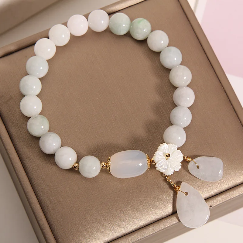 

Handmade Natural Jade Bracelet for Women with Shell Flower Water Drop Pendant Bestie Bracelet Gifts