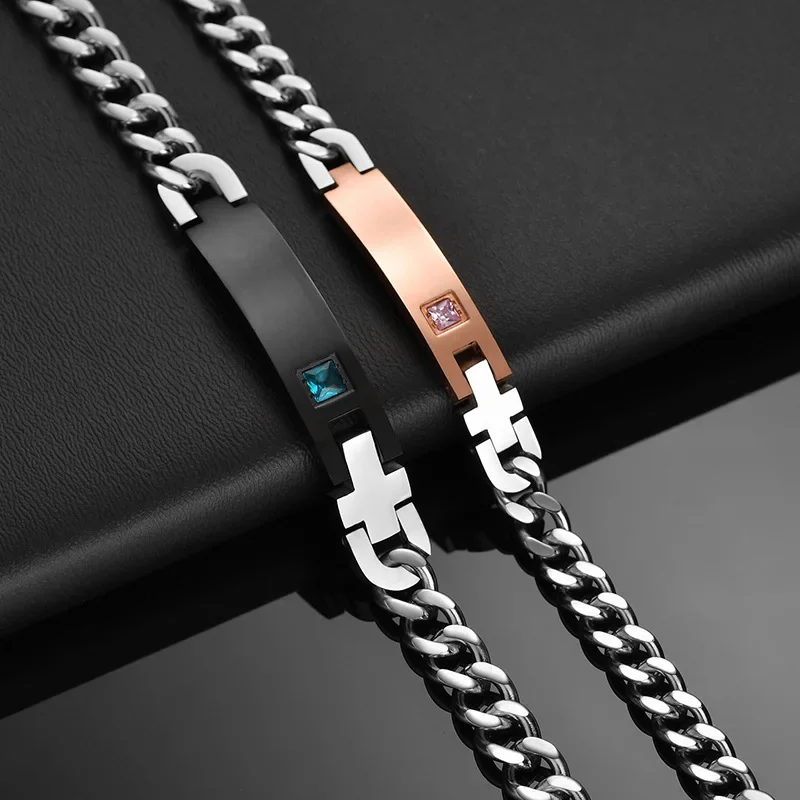 

Customized Stainless Steel ID Tag Bracelets Engraved Nameplate Couple Lover Gift for Men Women Dad Mom Valentine's Day