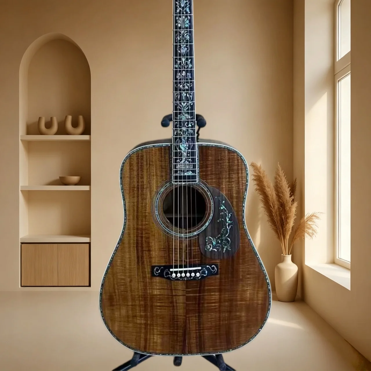 D45 41 Inch Dreadnought All Solid Acoustic Guitar Tiger Koa Top Shell Inlay Premium Performance Folk Guitar Free Shipping