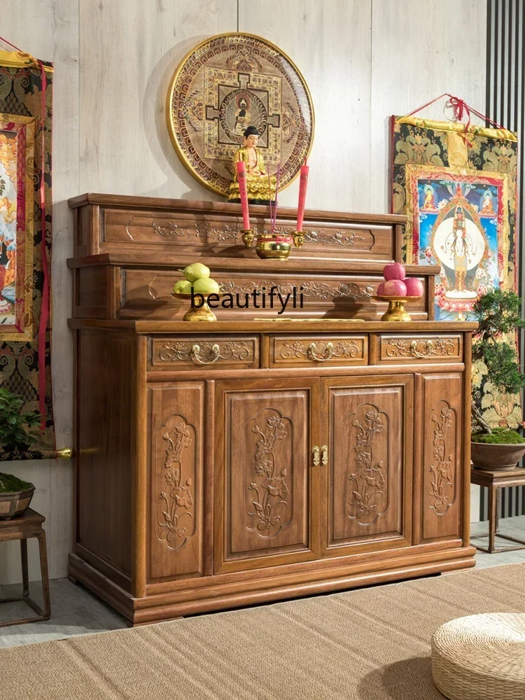 3-Layer Altar Buddha Shrine Household Solid Wood Incense a Long Narrow Table Middle Hall God of Wealth Cabinet Worship Altar